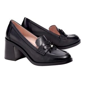KATE SPADE ♠️ Black Leather Stacked Heel Loafers ✨ LIKE NEW